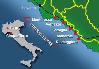 Чинкве-Терре (Cinque Terre), Лигурия - карта пяти деревень