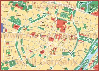 Карта центра города Мюнхен с достопримечательностями