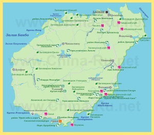 Города и курорты на карте острова Хайнань