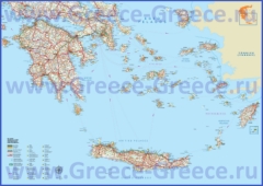 Подробная карта южной части Греции с островами и курортами