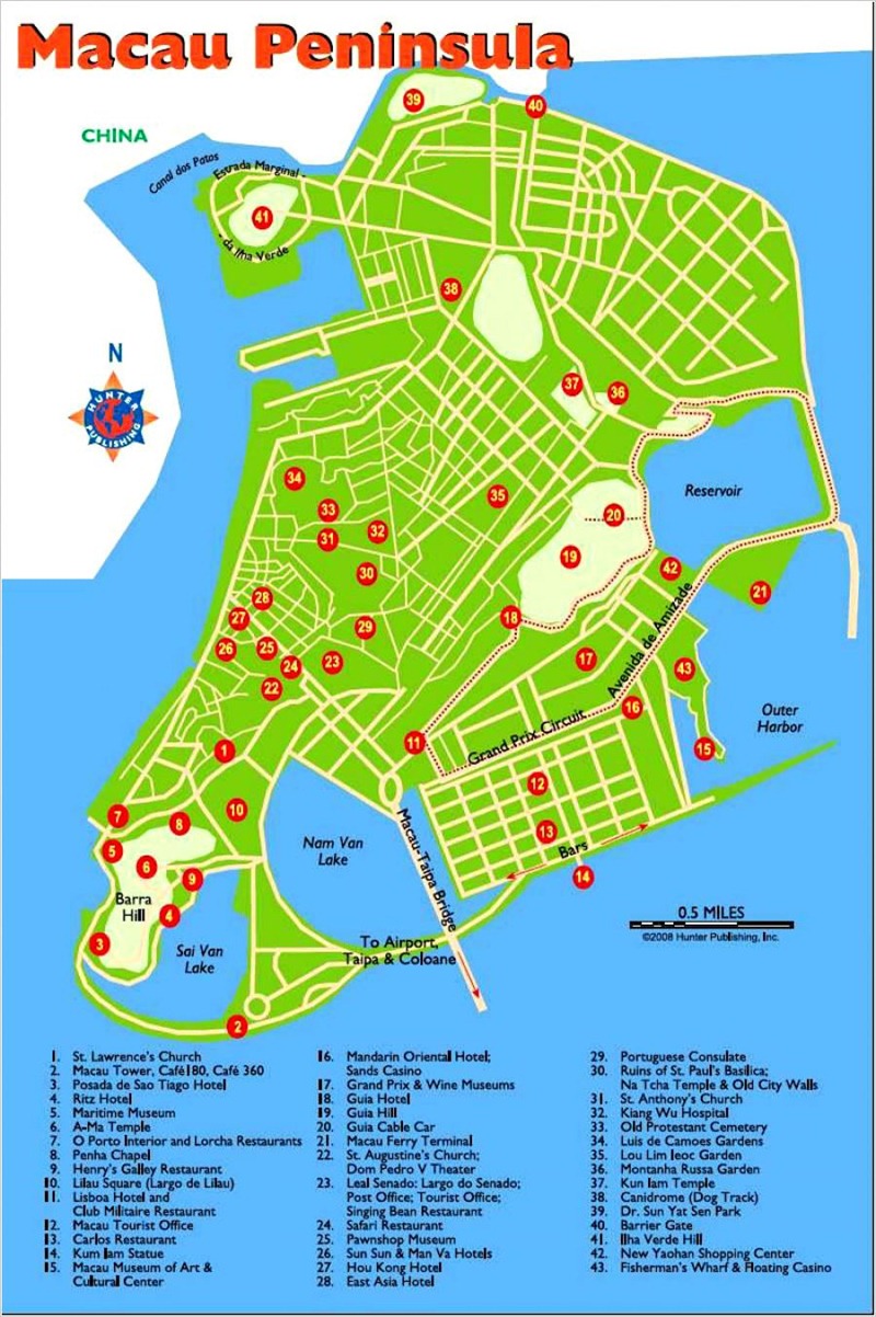 Карта Макао с достопримечательностями.