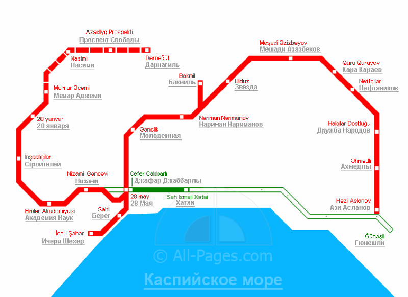 Азербайджан. Карта метро в Баку.