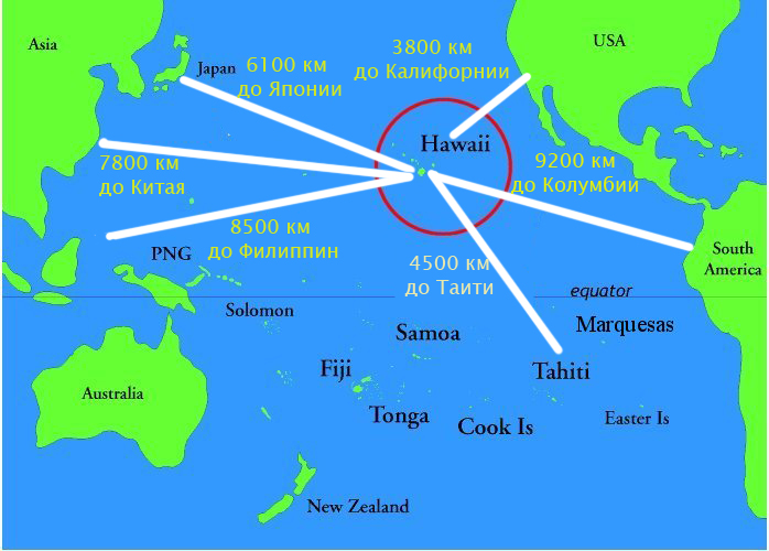 Гавайи на карте мира