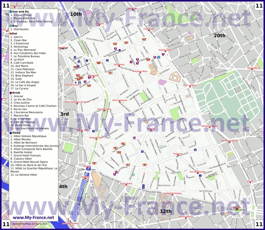 Карта 11 округа Парижа