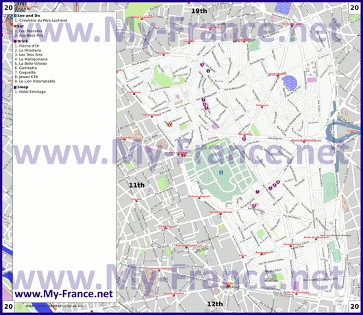 Карта 20 округа Парижа