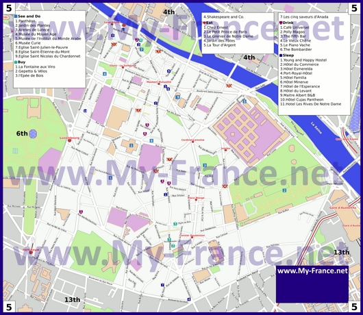 Карта 5 округа Парижа