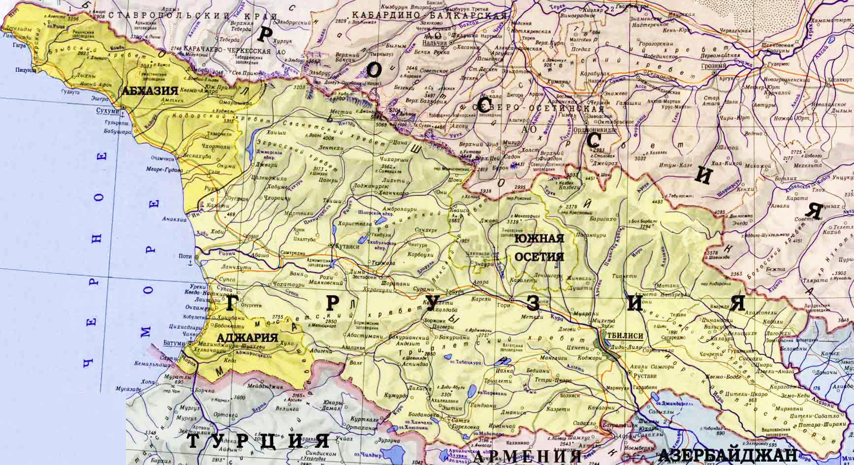 Карта Грузии с городами на русском языке