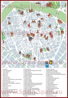 Карта центра Валенсии с достопримечательностями