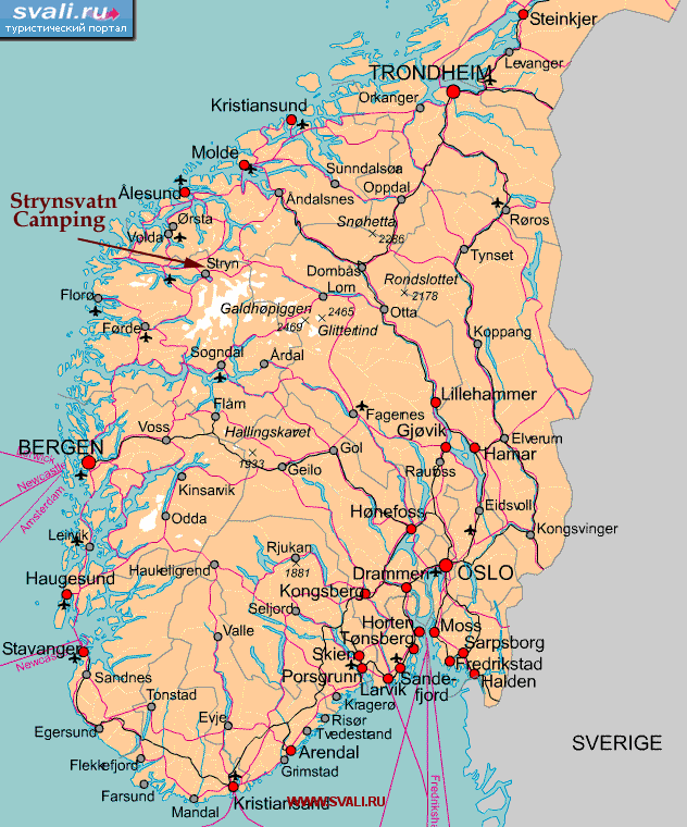 Норвегия карта с городами подробная