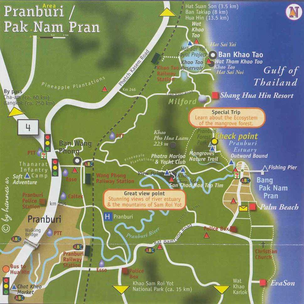Карта Пранбури и юга Хуахина