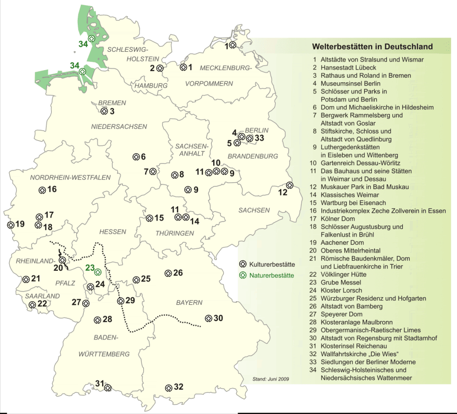 Карта объектов Всемирного наследия ЮНЕСКО на территории Германии
