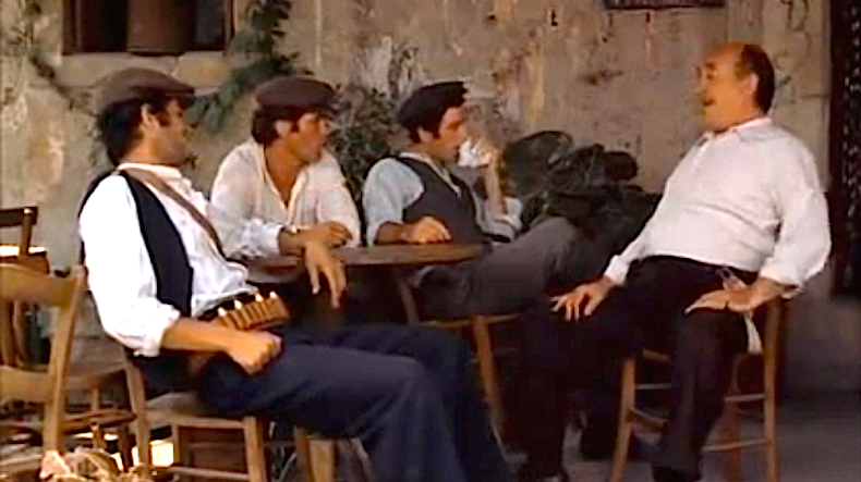 кадр из фильма "Крестный отец", разговор с отцом Аполлонии в баре Vitelli