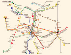 Большая подробная карта метрополитена (подземки) Брюсселя.