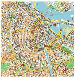 Подробная карта центральной части (центра) Амстердама.