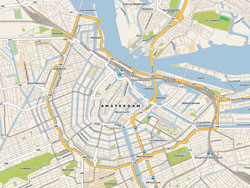 Подробная карта дорог центра г. Амстердам.