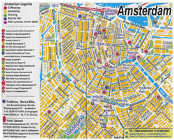 Большая подробная туристическая карта центра Амстердама.