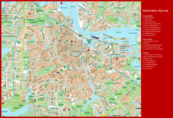 Большая карта основных туристических достопримечательностей Амстердама.