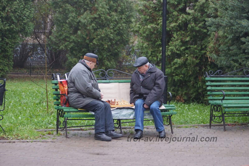 Шахматисты возле памятника космонавту Титову, Краснознаменск
