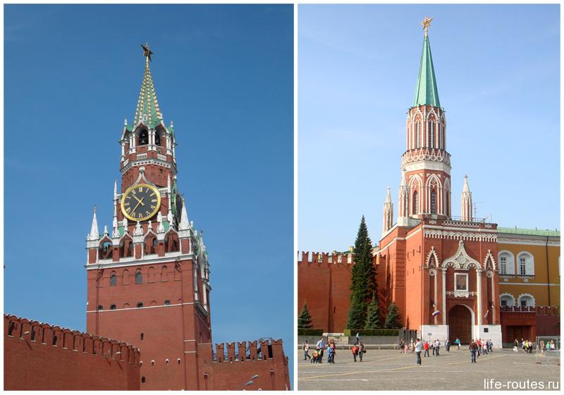 Спасская и Никольская башни - самые известные башни Московского Кремля