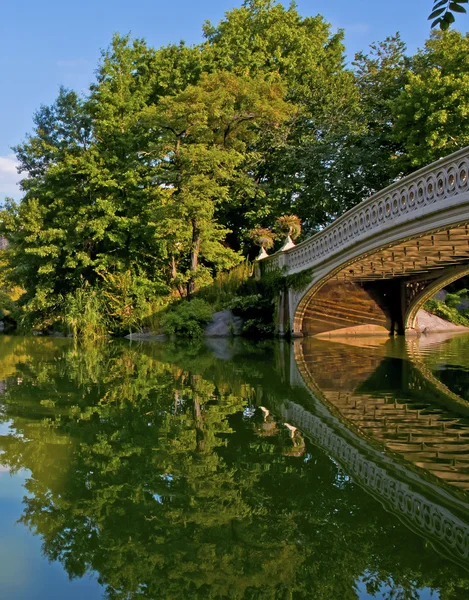 Лук мост и пруд, Центральный парк, Манхэттен Нью-Йорк — стоковое фото