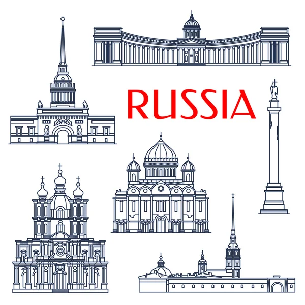 Russian architectural attractions thin line icons — стоковый вектор