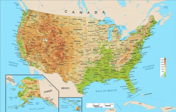 Карта США с основными городами