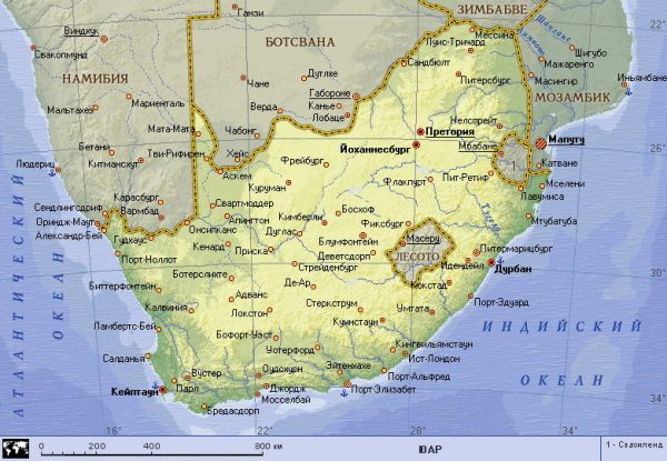 Южная Африка на карте