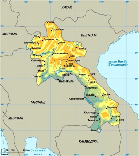 Карта Лаоса с главными городами